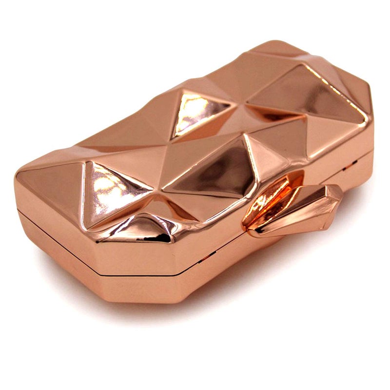 Reberomantic Women Lattice Pattern Metal Handbag Chain Geometric Evening Clutch Purse,Rose Gold - Image 3